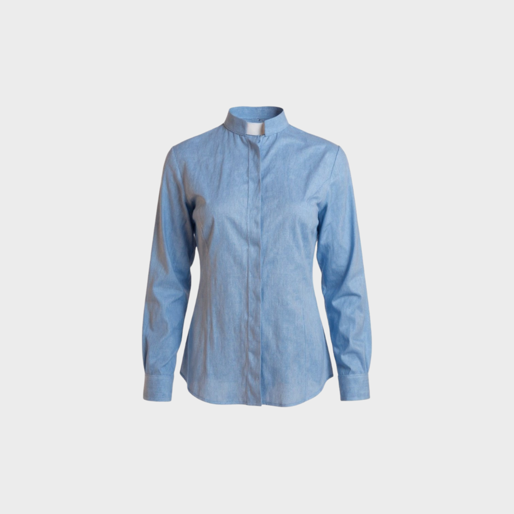 Prästskjorta 100% linne för kvinnor blå