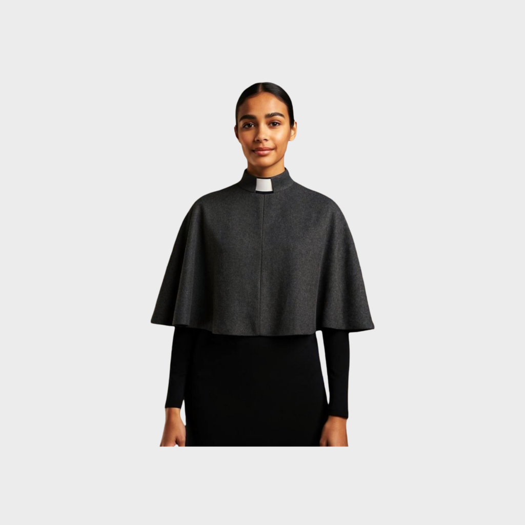 Ull poncho med frimärkskrage