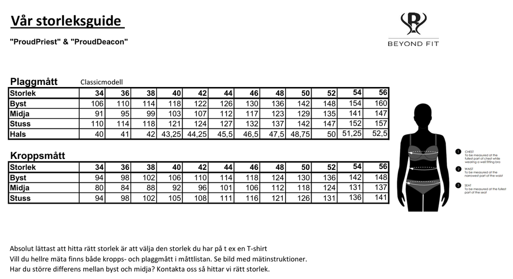 BeyondFit storleksguide sizeguide